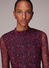 Outlined Floral Tie Mesh Dress